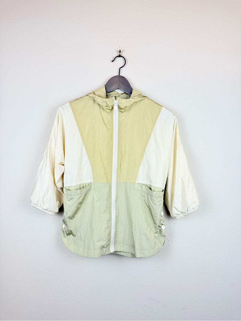 Zara Kids Hooded Colorblock Green Beige Windbreaker Jacket Size 7 NWT